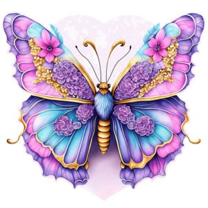 Colorful Butterfly with Flower Wings in Heart-shaped Frame